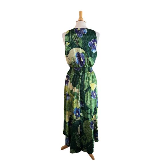 White House Black Market WHBM Green Satin Floral Hi Lo Maxi Dress Sz 4 - Picture 4 of 6